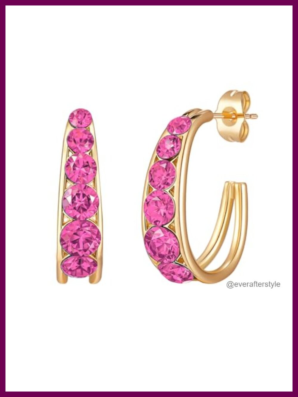 14k Gold Plated Brass Austrian Crystal Half Hoop Chunky Earrings